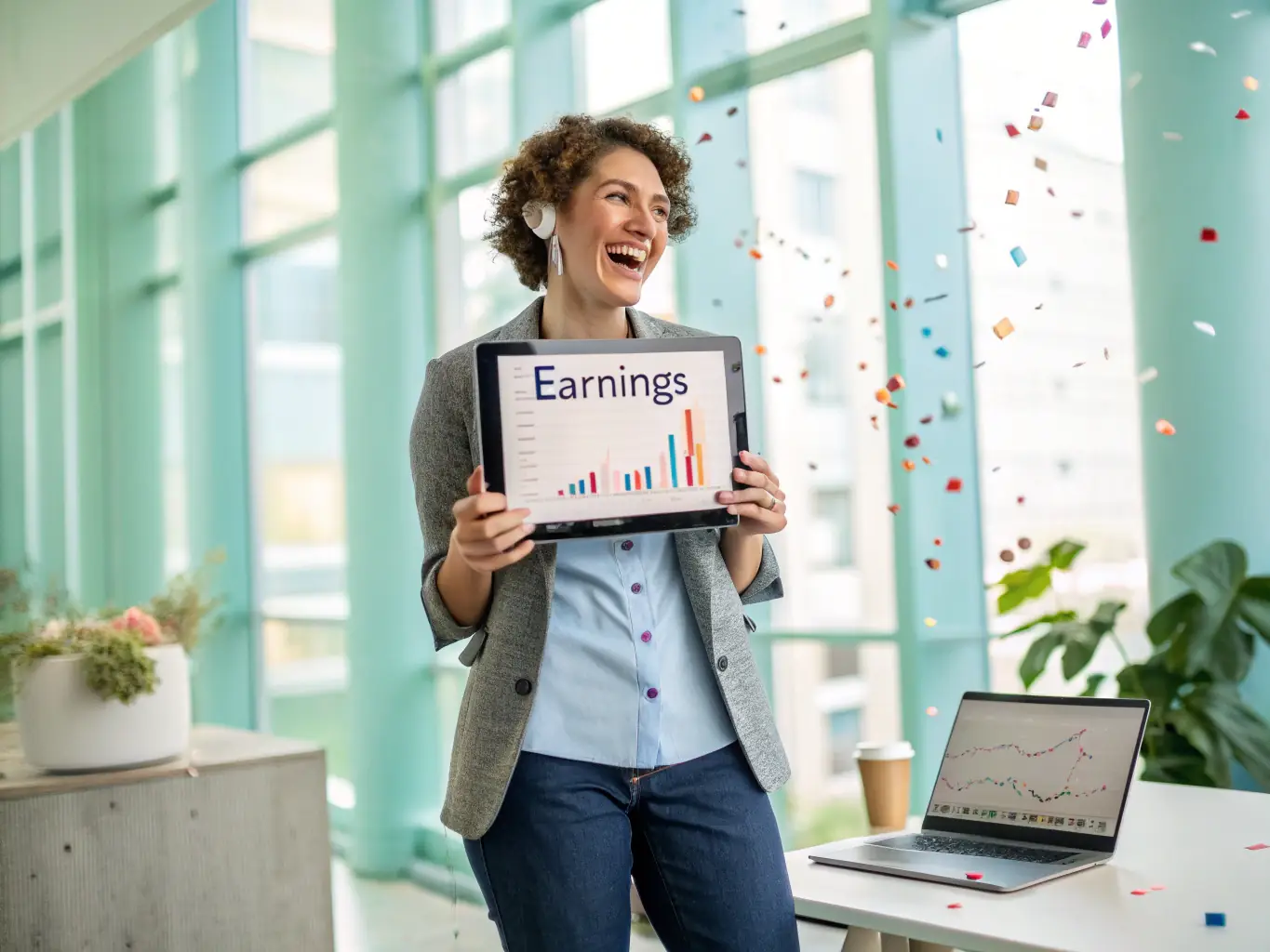 A business professional confidently presenting a growth chart, symbolizing rapid business growth and success.